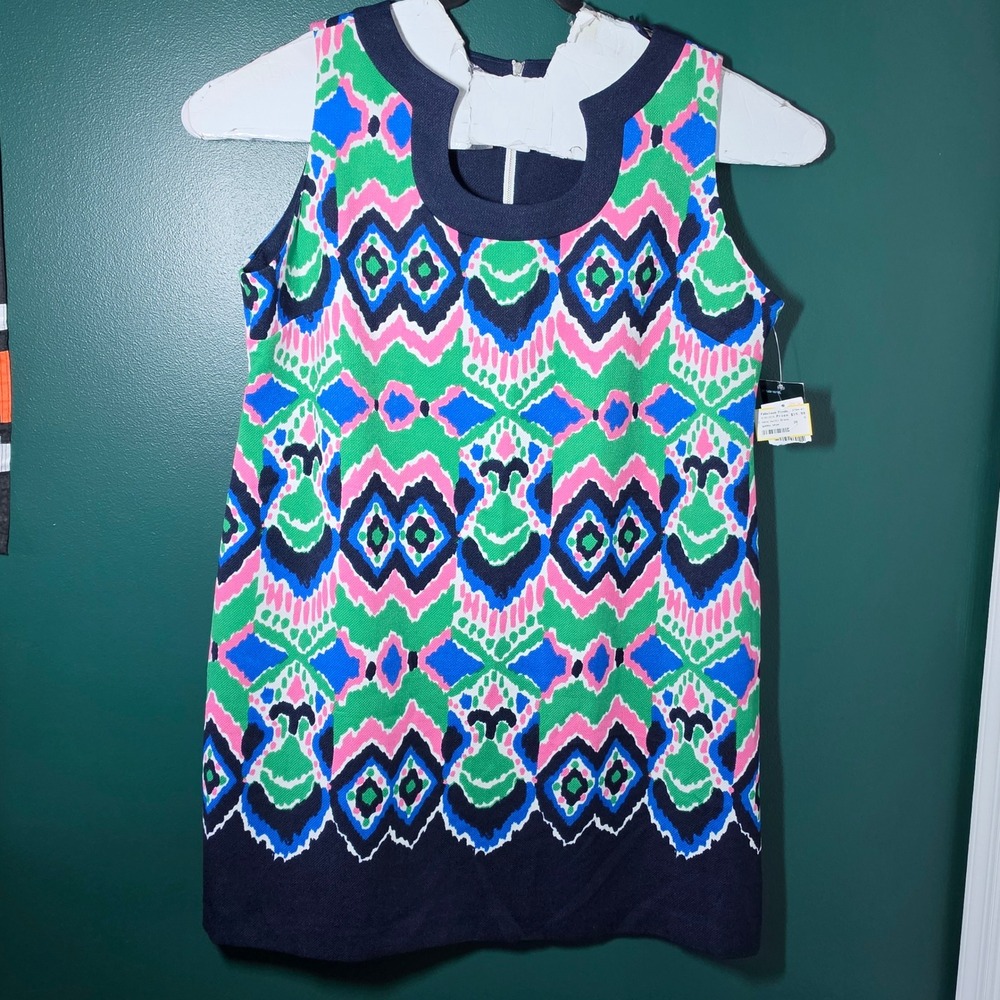 Gabby Skye Womens Plus 20W Pink Green Blue Ikat Geometric Sleeveless Shift Dress